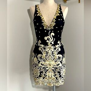 Jovani Sz 2 gorgeous black and gold beaded dress.  Like new condition